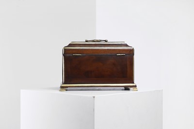 Lot A brass-mounted mahogany tea caddy in the manner of Abraham Roentgen