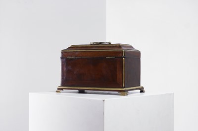 Lot A brass-mounted mahogany tea caddy in the manner of Abraham Roentgen