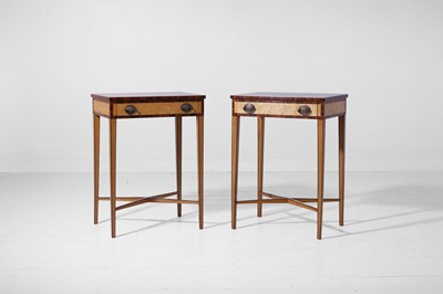 Lot 258 - A pair of satin maple, coromandel and parquetry side tables