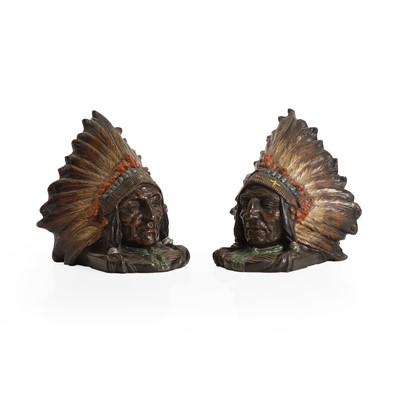 Lot 205 - A pair of cold painted filled spelter bookends