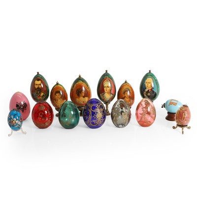 Lot 233 - Five Russian cut and coloured glass egg ornaments