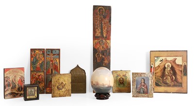 Lot 234 - Three Russian painted and gilt icons