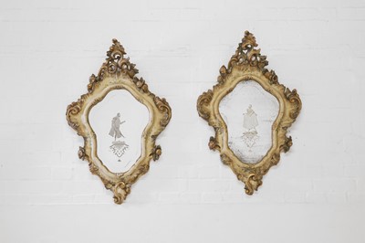 Lot 521 - A pair of painted wooden girandole mirrors