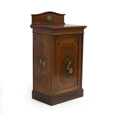 Lot 368 - A Sheraton revival mahogany, painted, and satinwood strung music cabinet