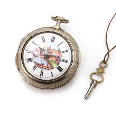 Lot 343 - A silver pair cased verge fusee pocket watch