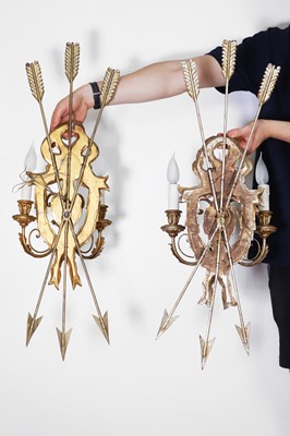 Lot 475 - A pair of gilt-composition three-branch wall lights