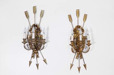 Lot 456 - A pair of gilt-composition three-branch wall lights
