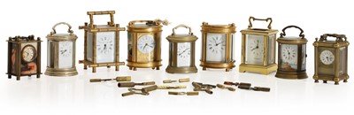 Lot 191 - A collection of nine miniature carriage timepieces