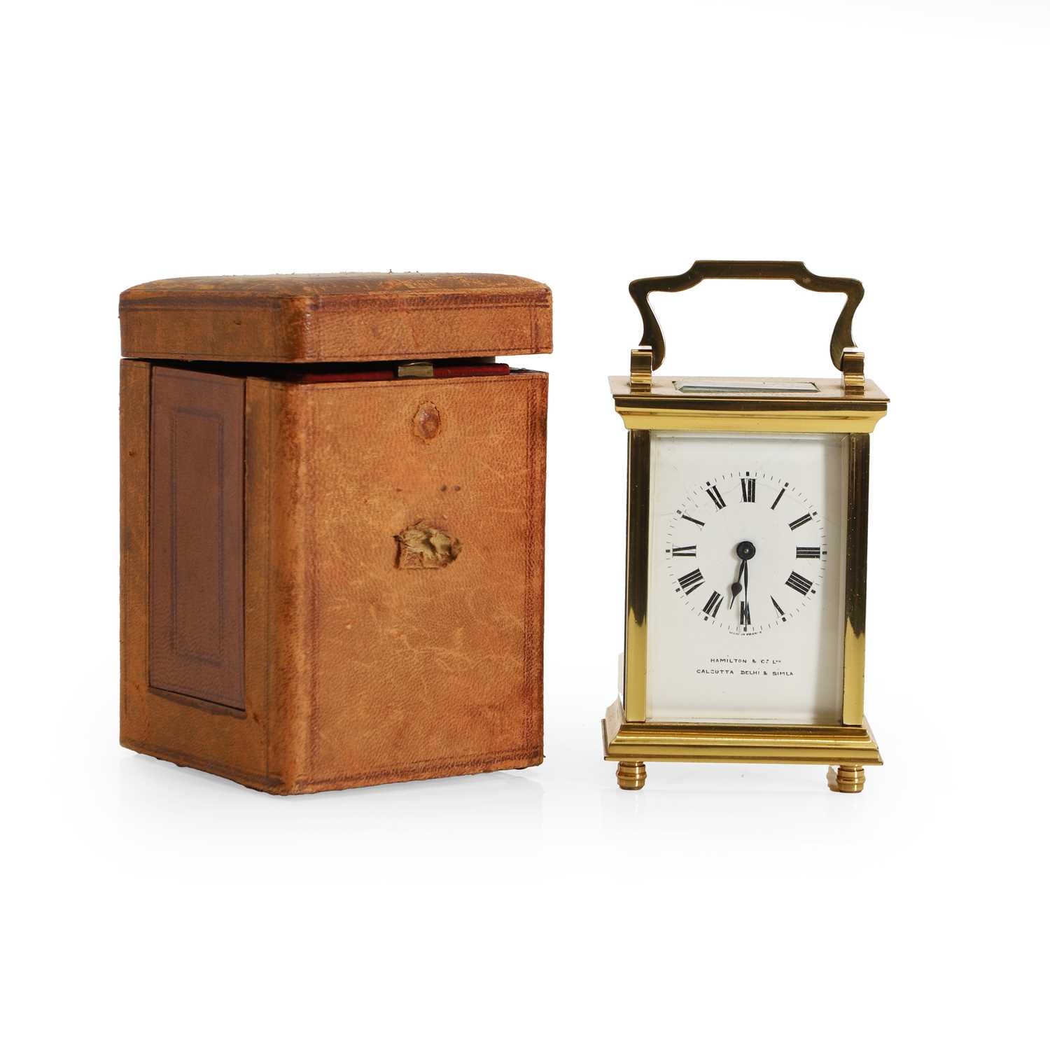 Lot 189 - Three brass cased carriage timepieces, in travelling cases