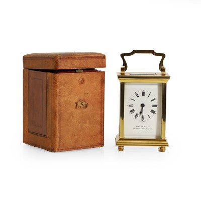 Lot 189 - Three brass cased carriage timepieces, in travelling cases