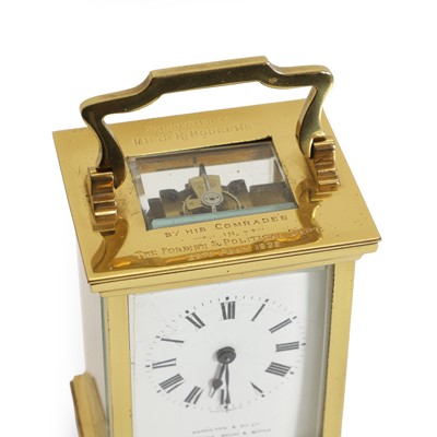 Lot 189 - Three brass cased carriage timepieces, in travelling cases