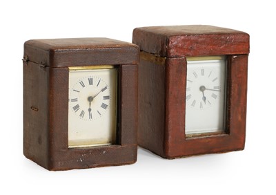 Lot 189 - Three brass cased carriage timepieces, in travelling cases