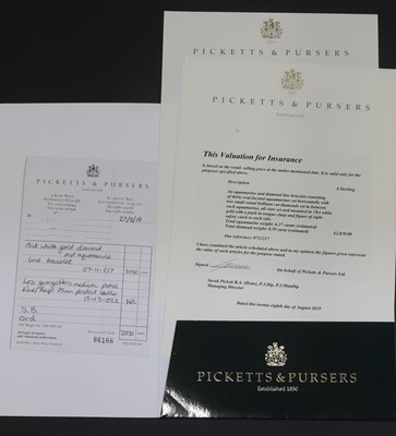 Lot 79 - An 18ct white gold aquamarine and diamond line bracelet