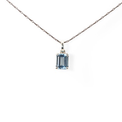 Lot 113 - A 9ct white gold aquamarine and diamond pendant