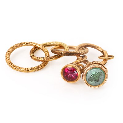 Lot 11 - Two antique fob seals and a group of split rings