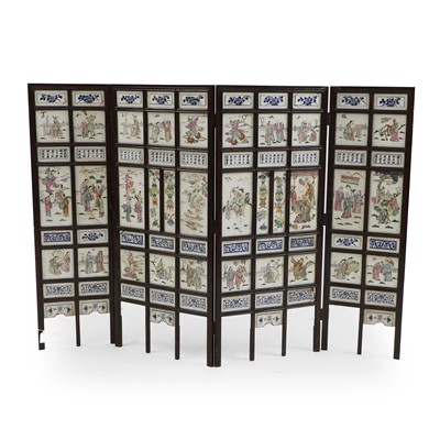 Lot 111 - A Chinese famille rose porcelain four-fold screen