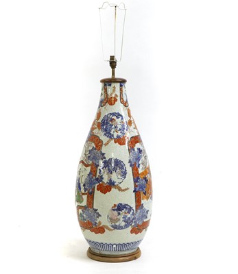 Lot 426 - A Japanese export Imari crackle-glazed stoneware vase lamp