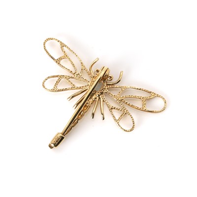 Lot 41 - A 9ct gold blue topaz and diamond dragonfly brooch