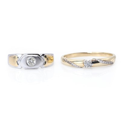Lot 188 - A two colour gold diamond ring and a 9ct gold diamond ring