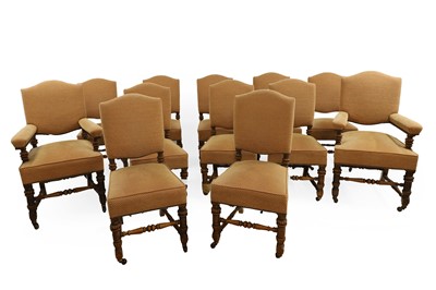 Lot 458 - A set of ten plus two Victorian Elizabethan-Revival oak dining chairs
