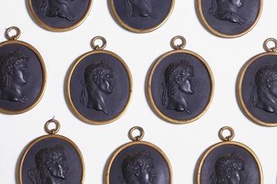 Lot 167 - A set of twelve Wedgwood black basalt medallions