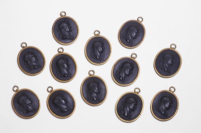 Lot 167 - A set of twelve Wedgwood black basalt medallions