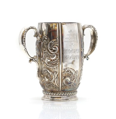 Lot 40 - A two handled silver presentation mug