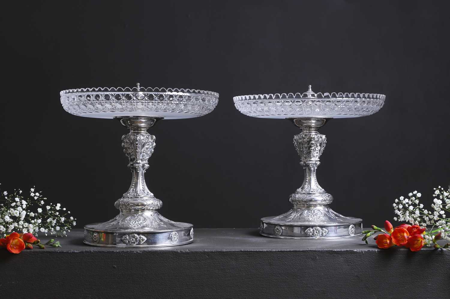 Lot 444 - A pair of Victorian silver and cut-glass tazzas