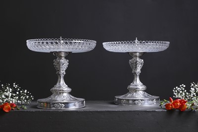 Lot 444 - A pair of Victorian silver and cut-glass tazzas