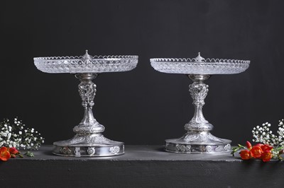 Lot 444 - A pair of Victorian silver and cut-glass tazzas