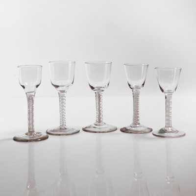 Lot 17 - A group of five opaque-twist wine glasses