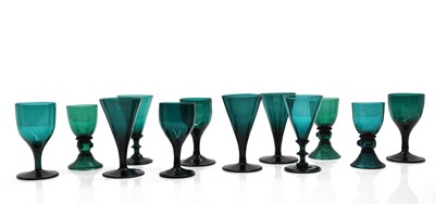 Lot 246A - A collection of twelve green drinking glasses
