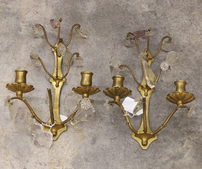 Lot 472 - A pair of brass two-light wall sconces