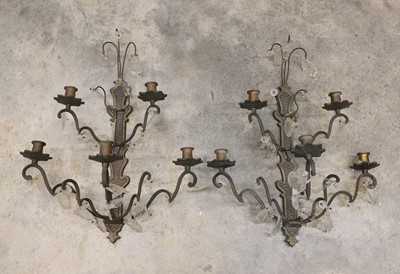 Lot 473 - A pair of French five-light wall sconces