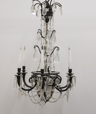 Lot 478 - A French six-light brass and cut-glass chandelier