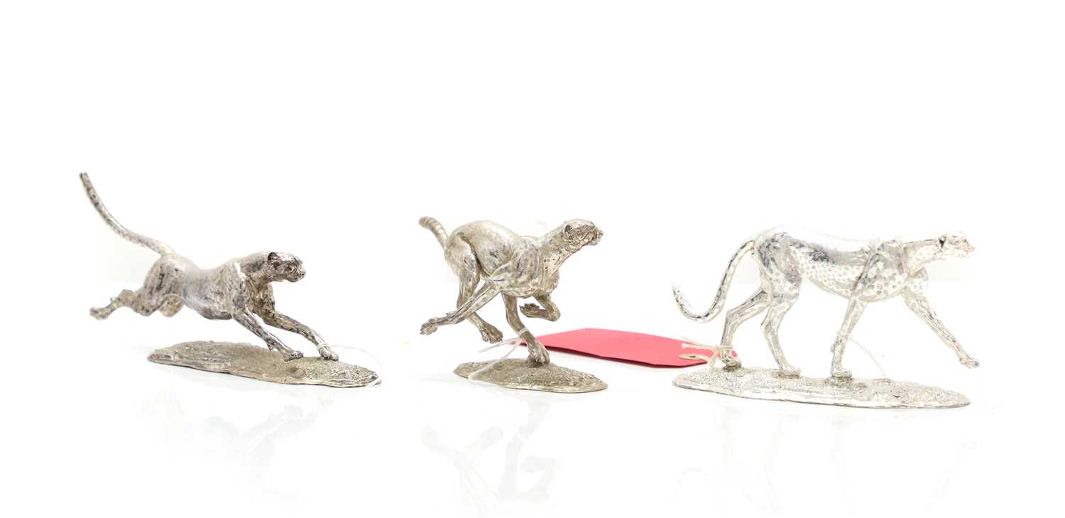 Lot 9 - Three silver models of cheetahs by Patrick Mavros