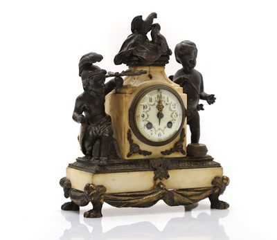 Lot 201 - A French bronze and marble mantel clock