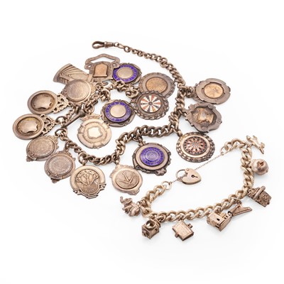 Lot 281 - A silver Albert chain and a silver charm bracelet