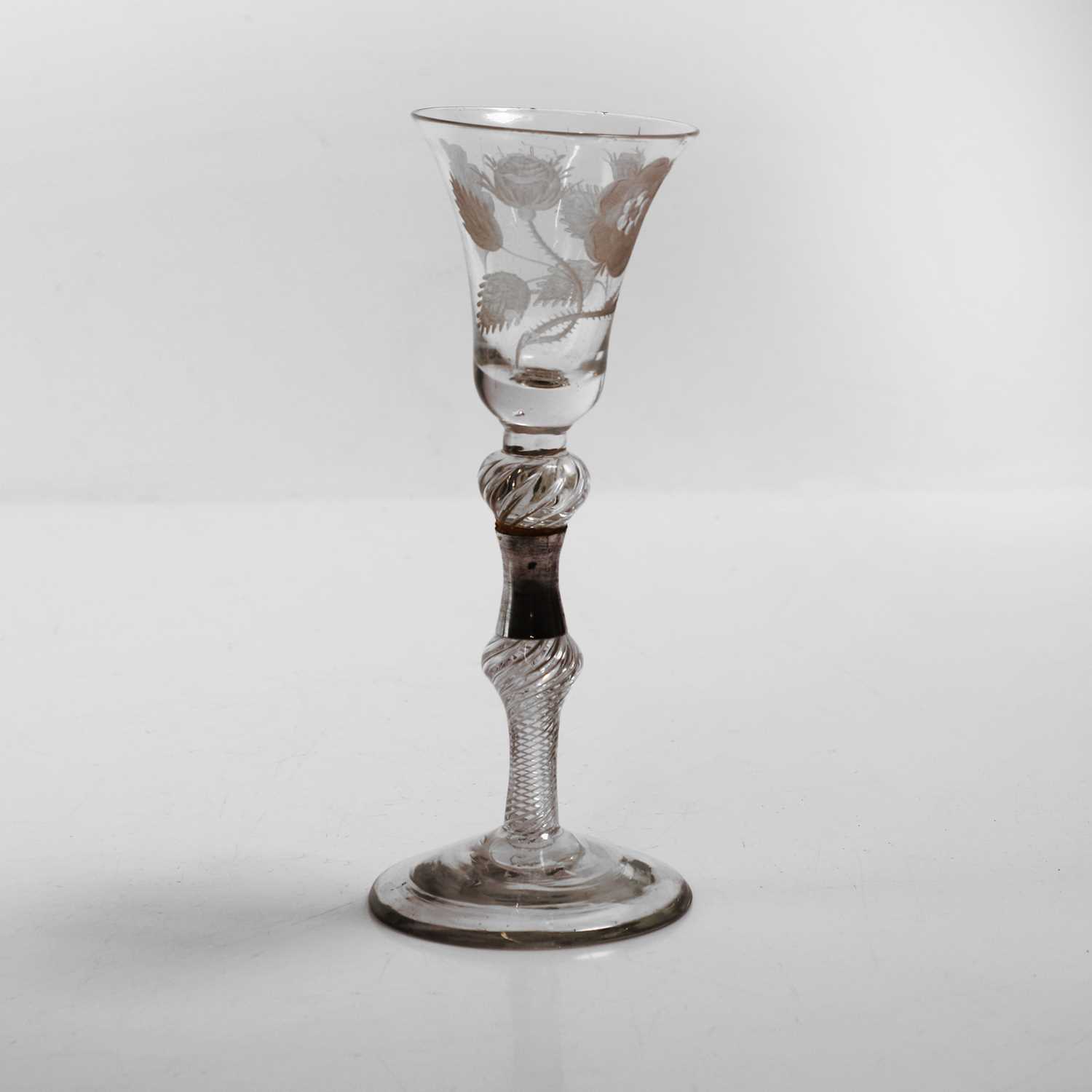 Lot 11 - An engraved Jacobite wine glass