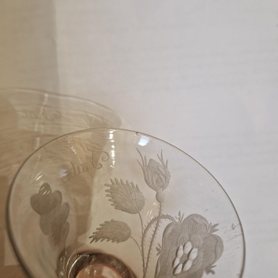 Lot 11 - An engraved Jacobite wine glass