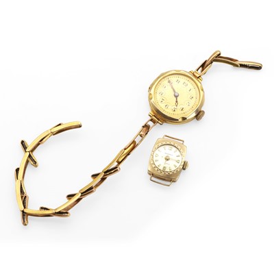 Lot 381 - A 9ct gold mechanical bracelet watch and a 9ct gold mechanical watch head