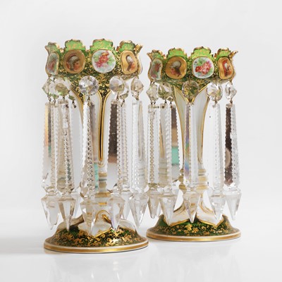 Lot 46 - A pair of Bohemian glass table lustres