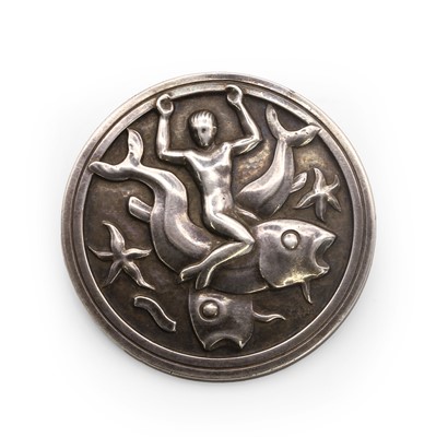Lot 32 - A silver merman and fish brooch, by Georg Jensen brooch