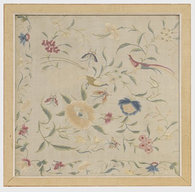 Lot 169 - A set of four framed silk embroideries