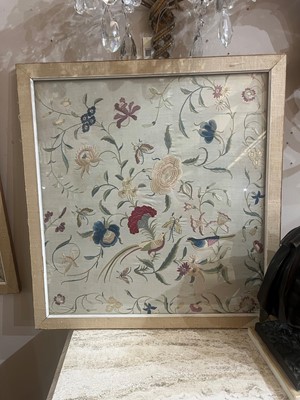 Lot 169 - A set of four framed silk embroideries