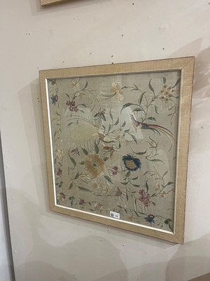 Lot 169 - A set of four framed silk embroideries