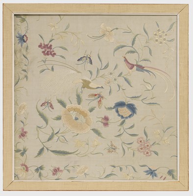 Lot 169 - A set of four framed silk embroideries