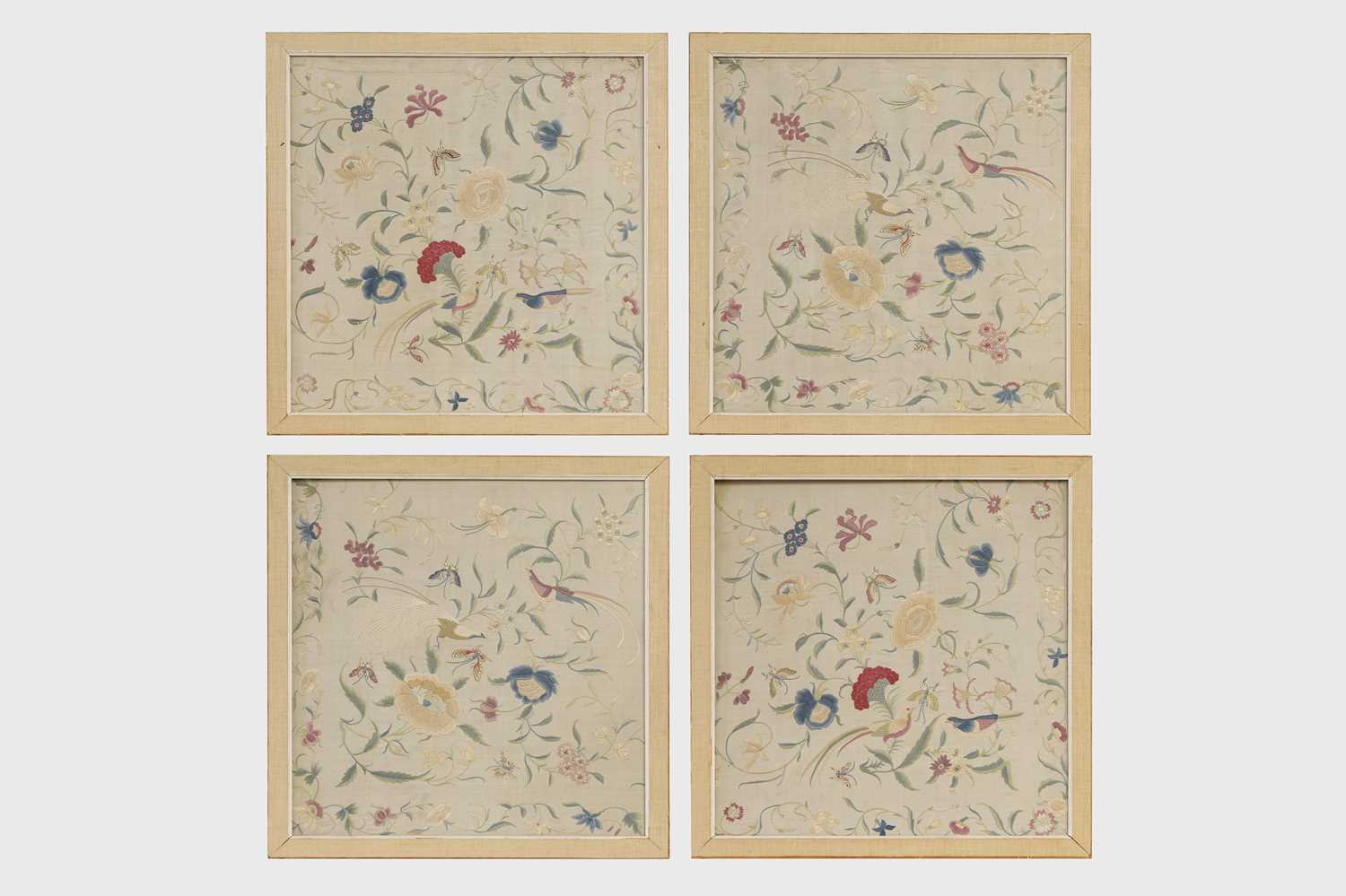 Lot 169 - A set of four framed silk embroideries