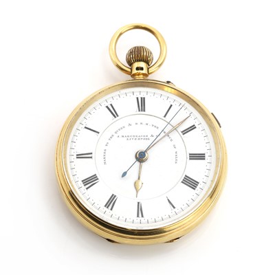 Lot 270 - An 18ct gold top wind open faced pocket watch, by J. Hargreaves & Co.