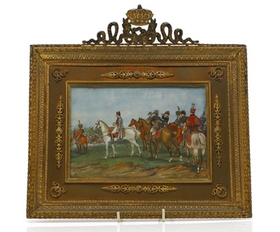 Lot 225 - A porcelain panel of Napoleon on horseback, with his generals